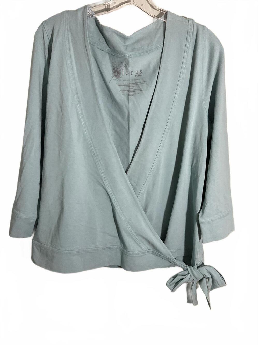 Lotus from Soma Peruvian Pima Cotton Soft Seafoam Wrap Top with Tie Large